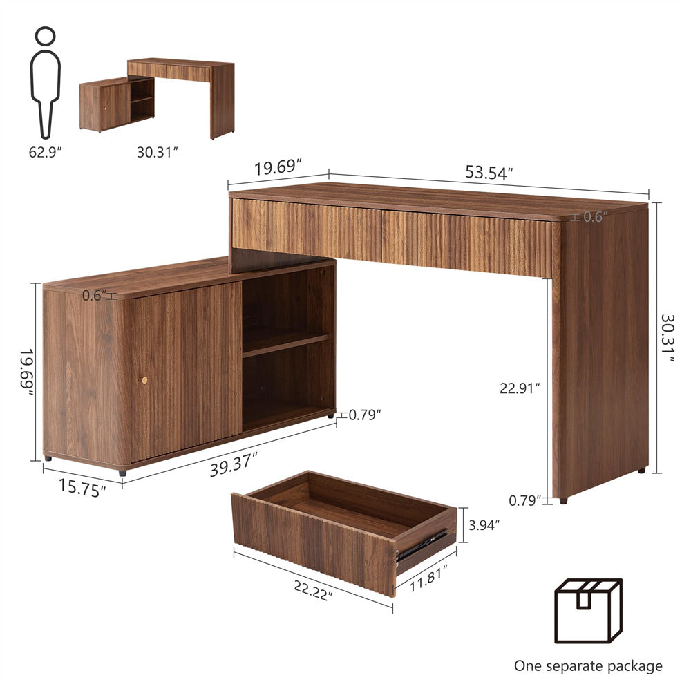 Walnut Modern Corner L Shaped Computer Desk Table Home Office Desk with Storage and Drawers