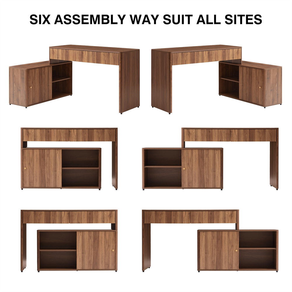 Walnut Modern Corner L Shaped Computer Desk Table Home Office Desk with Storage and Drawers