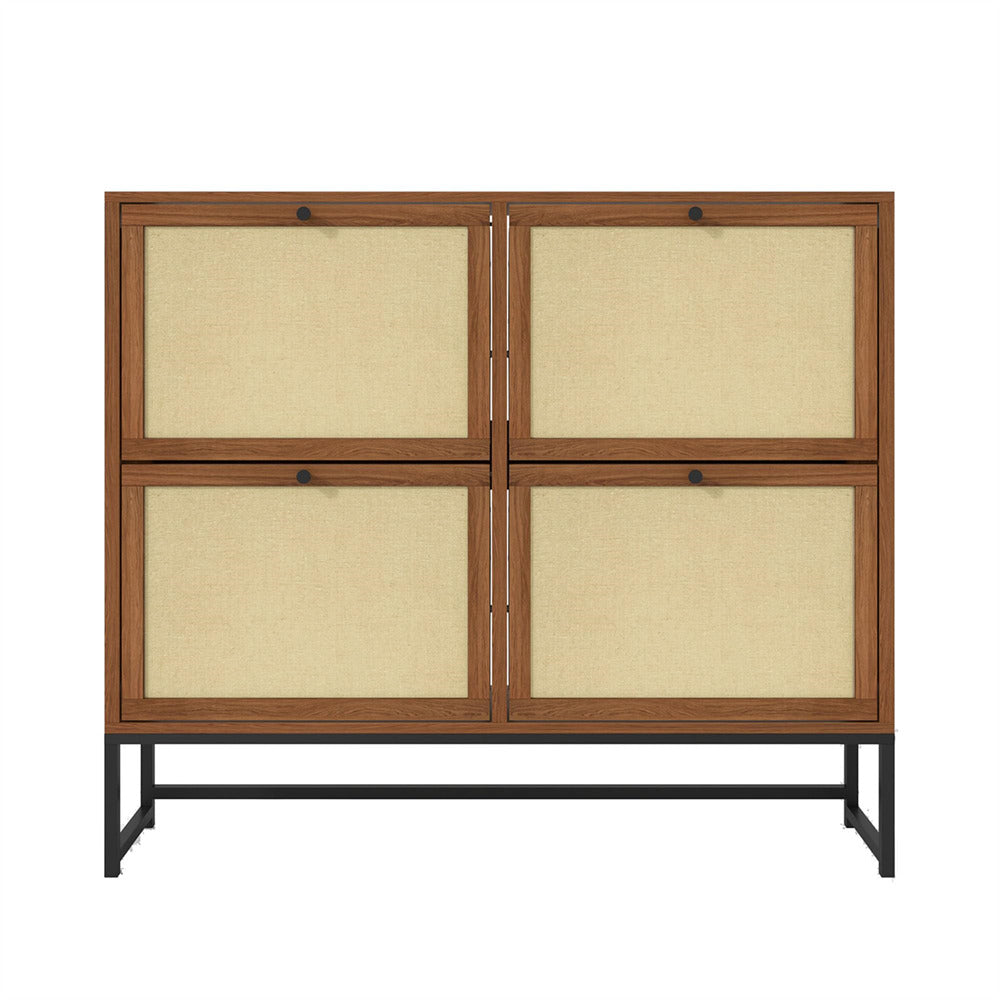 Walnut Modern Entryway Wooden Shoe Cabinet with 4 Door 2-Tier Flip Drawers