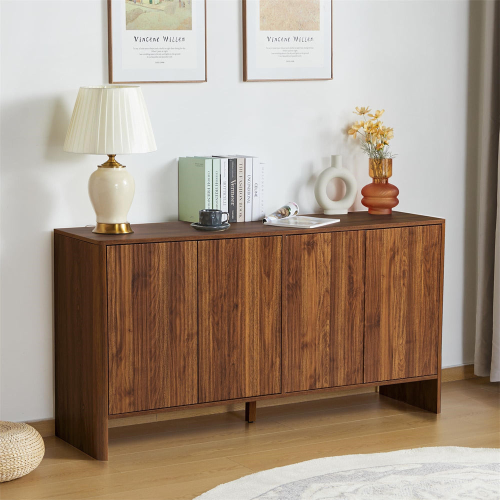 Walnut Modern Kitchen Storage Sideboard Buffet Cabinet Console Table with 4 Fluted Doors