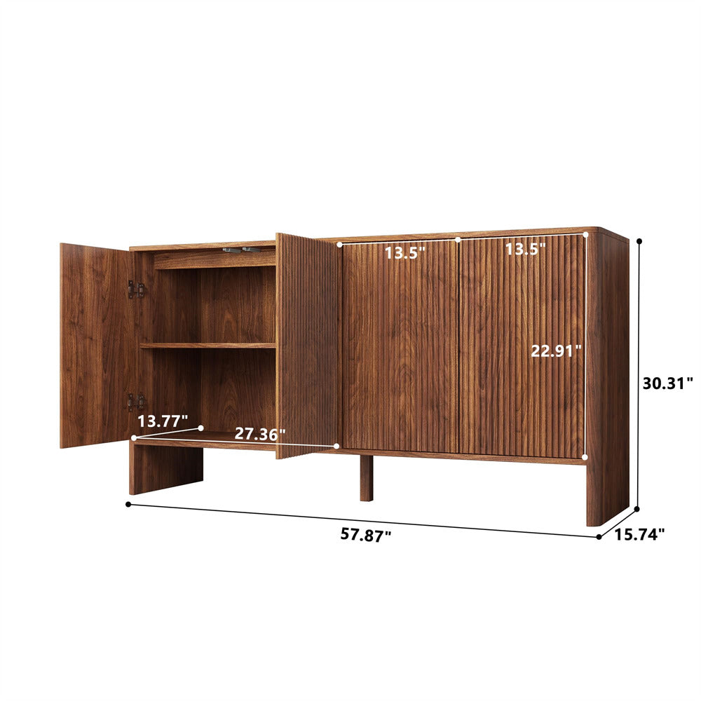 Walnut Modern Kitchen Storage Sideboard Buffet Cabinet Console Table with 4 Fluted Doors Size