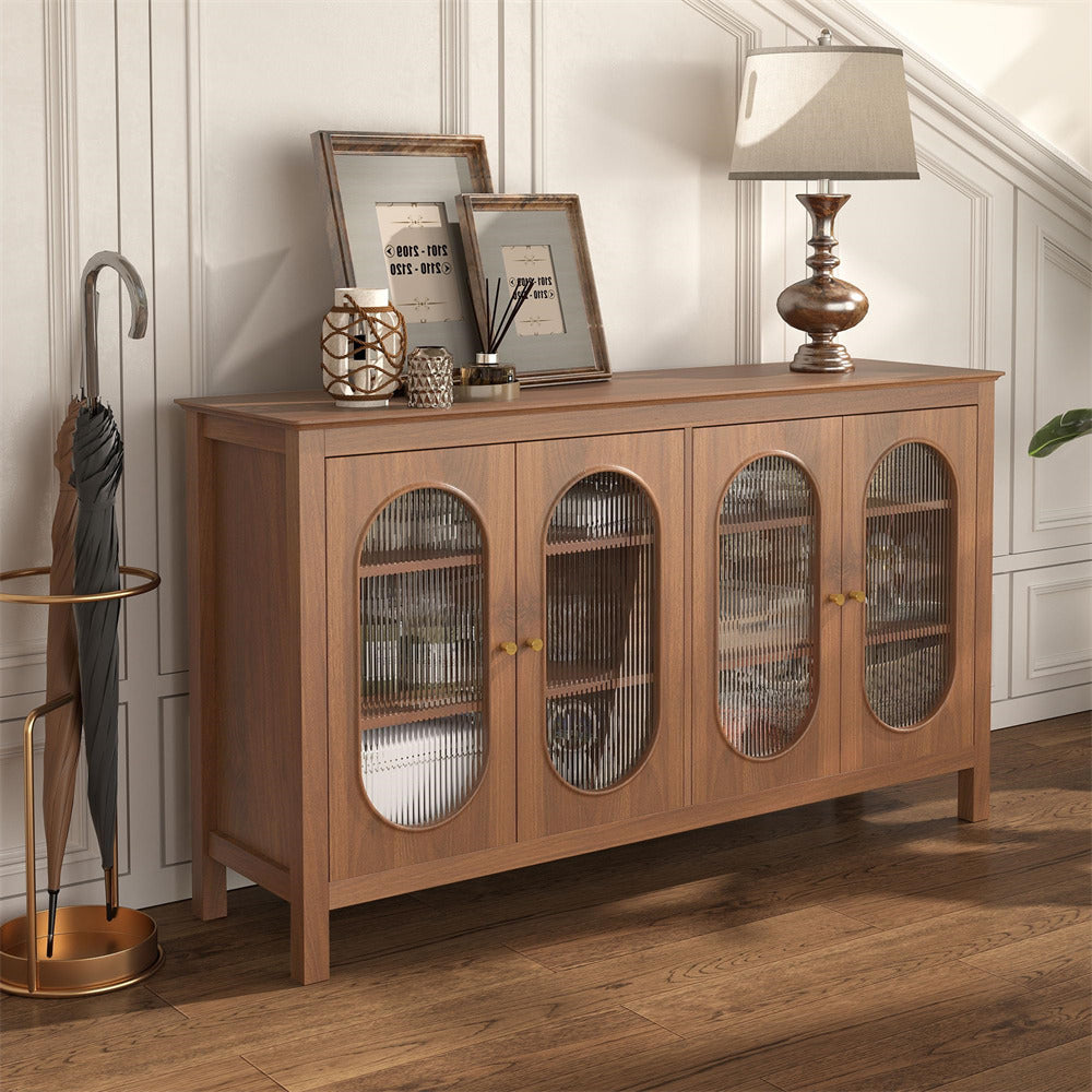 Walnut Modern Sideboard Storage Cabinet Coffee Bar Cabinet with Acrylic Doors