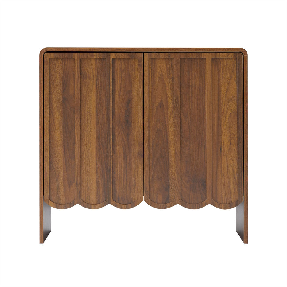 Walnut Modern Wood Storage Cabinet Sideboard with 2 Doors and Wave Panel