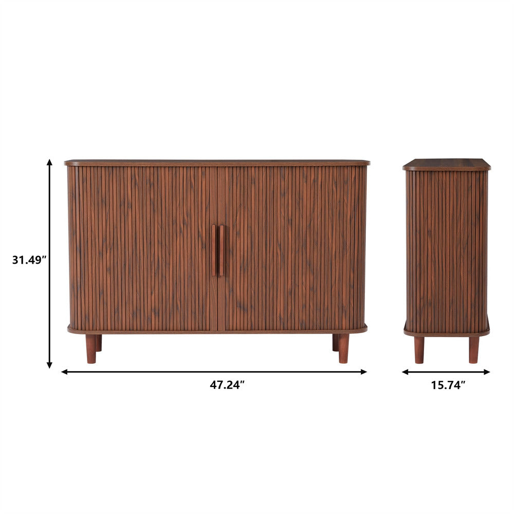 Walnut Modern Wooden Sideboard Storage Cabinet with 2 Sliding Doors and Handles