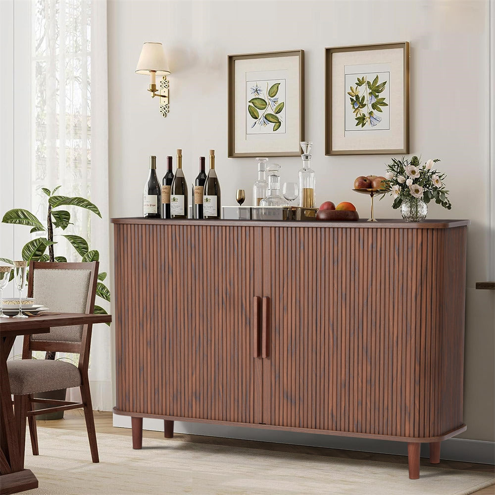 Walnut Modern Wooden Sideboard Storage Cabinet with 2 Sliding Doors and Handles