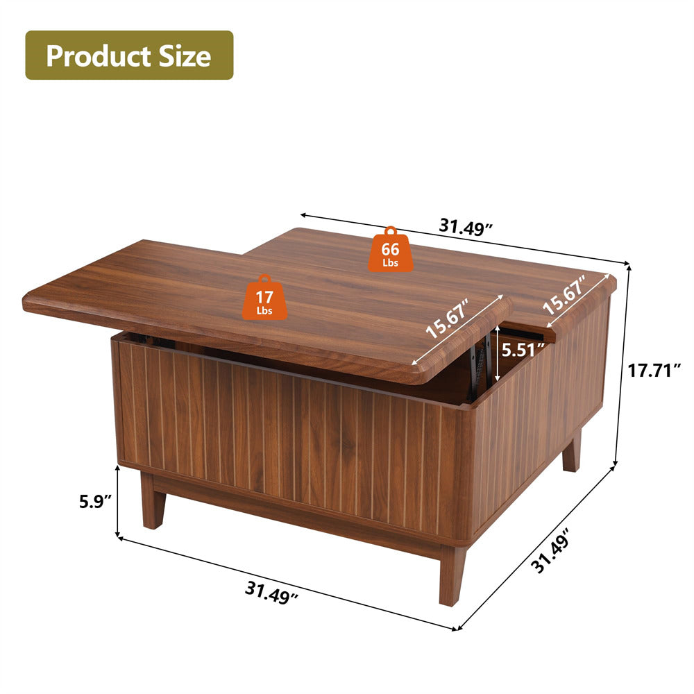 Walnut Square Wood Lift Top Coffee Table Size