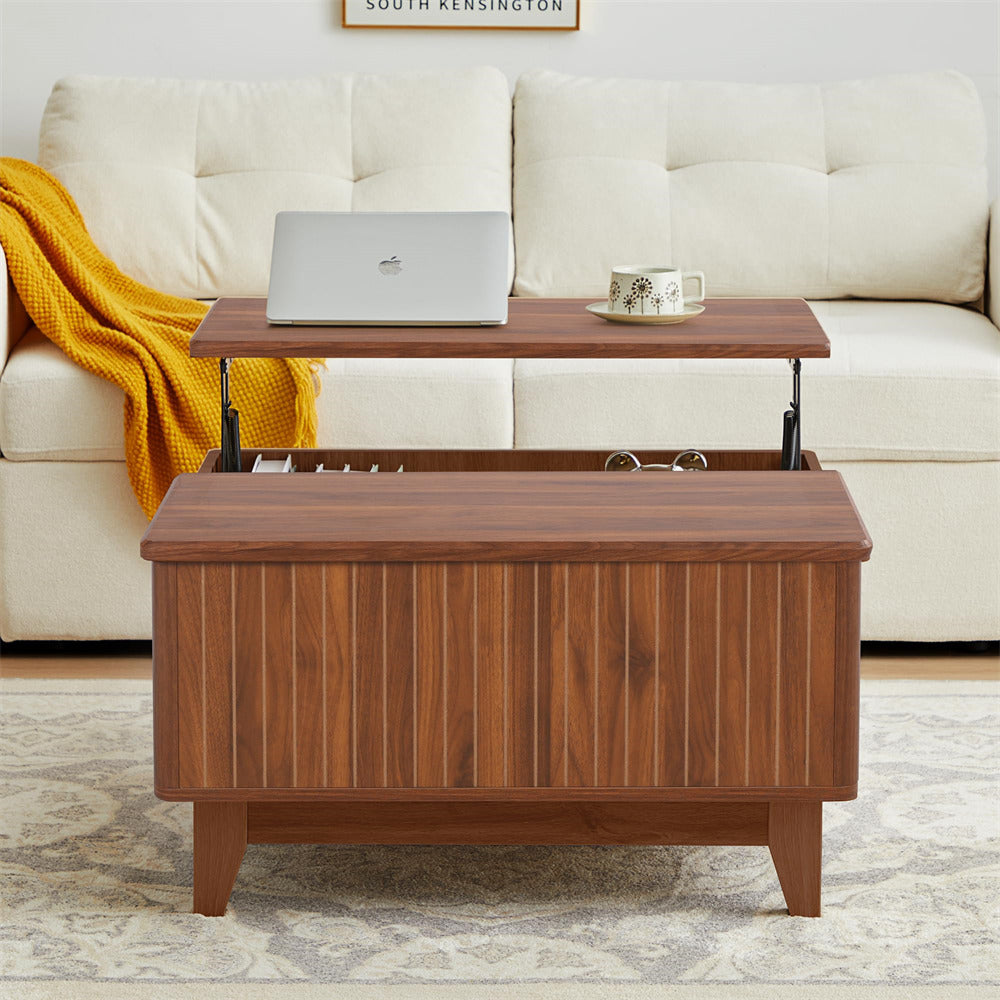 Walnut Square Wood Lift Top Coffee Table with Hidden Storage Compartment