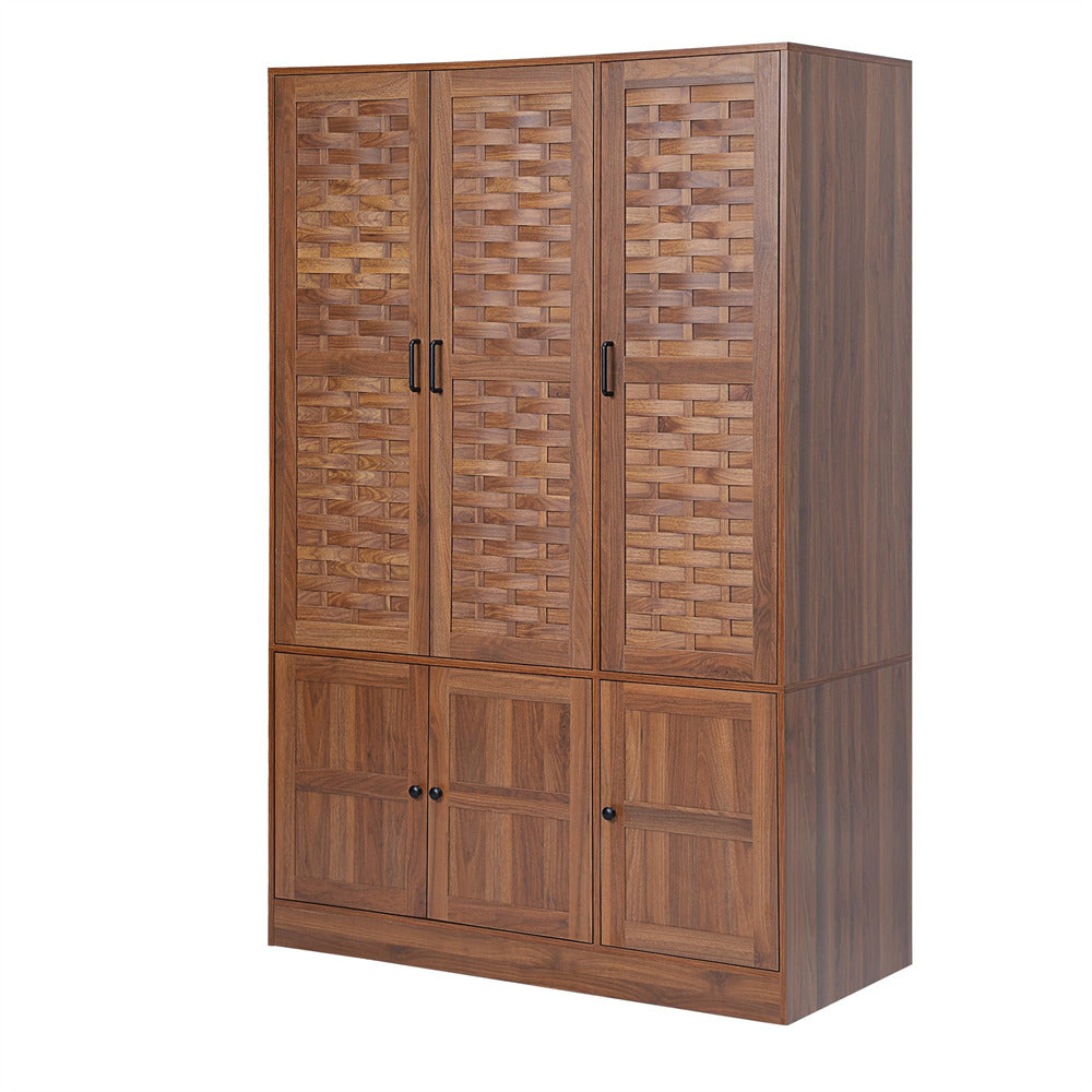 Walnut Wardrobe Closet with 6 Woven Doors