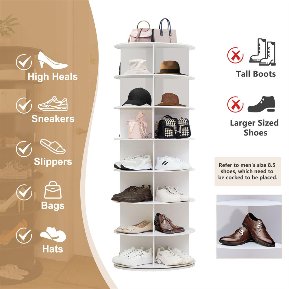 White 7 Tier Rotating Shoe Rack Tower 360 Spinning Vertical Shoe Storage Rack