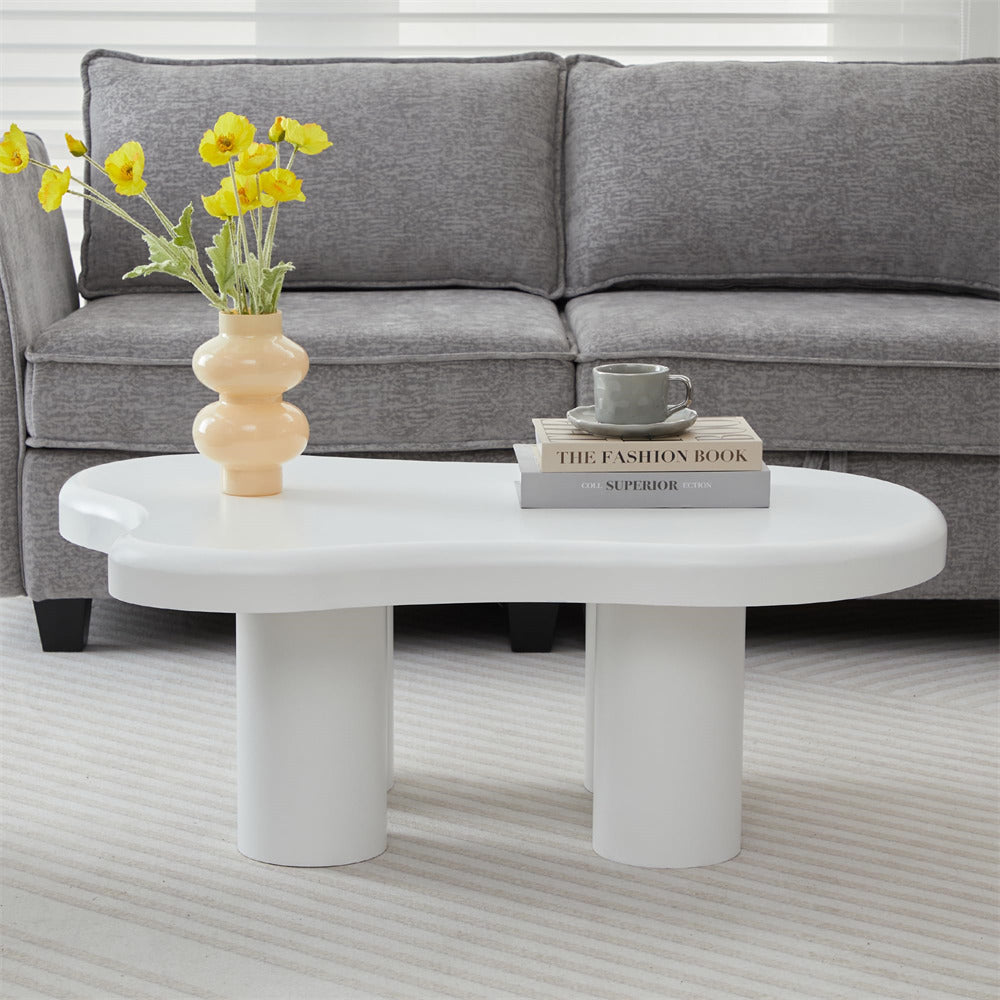 White Cute Irregular Shape Cloud Coffee Table with Large Tabletop