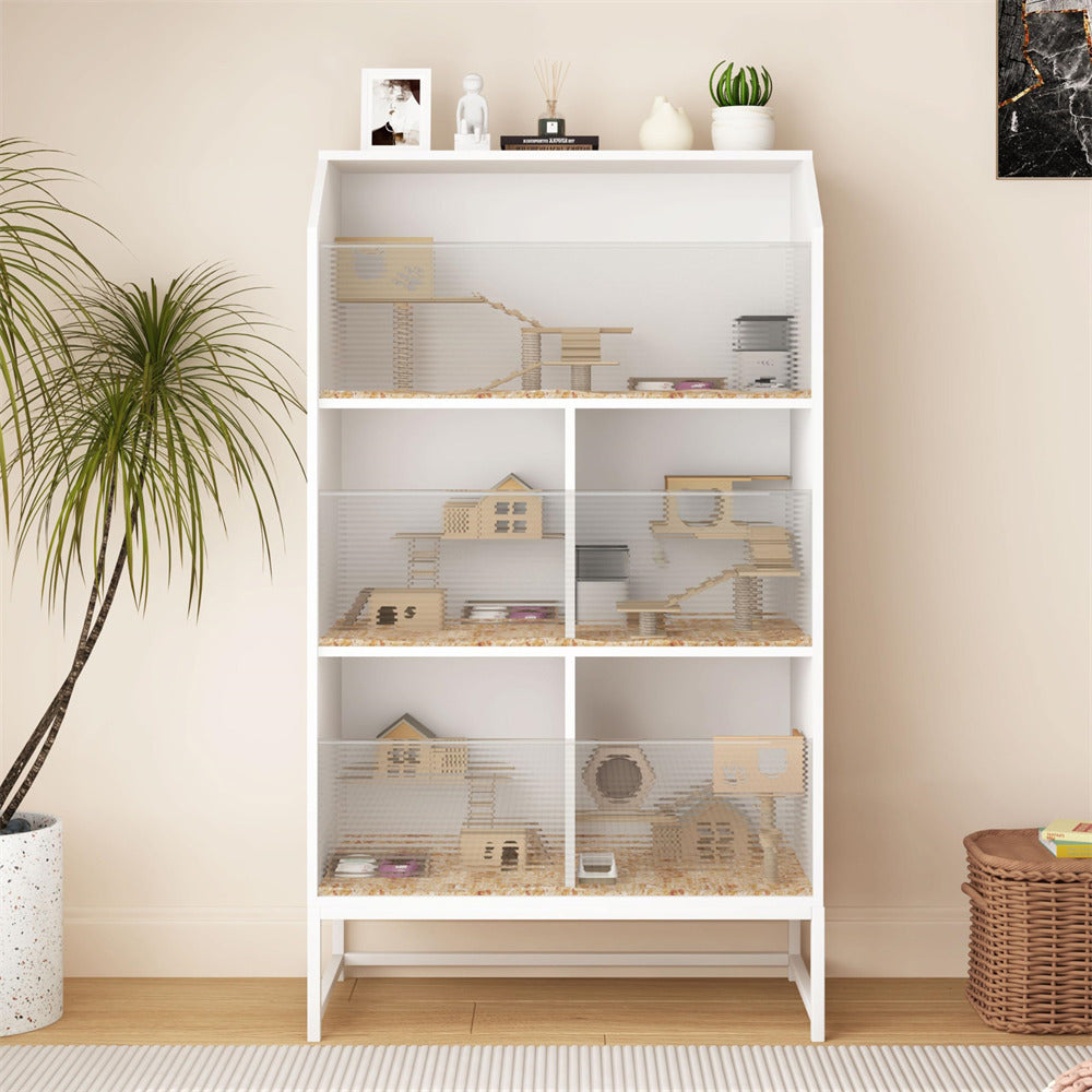 White Large Wooden Hamster Cage with 3-Tier Storage Cabinet and Openable Top