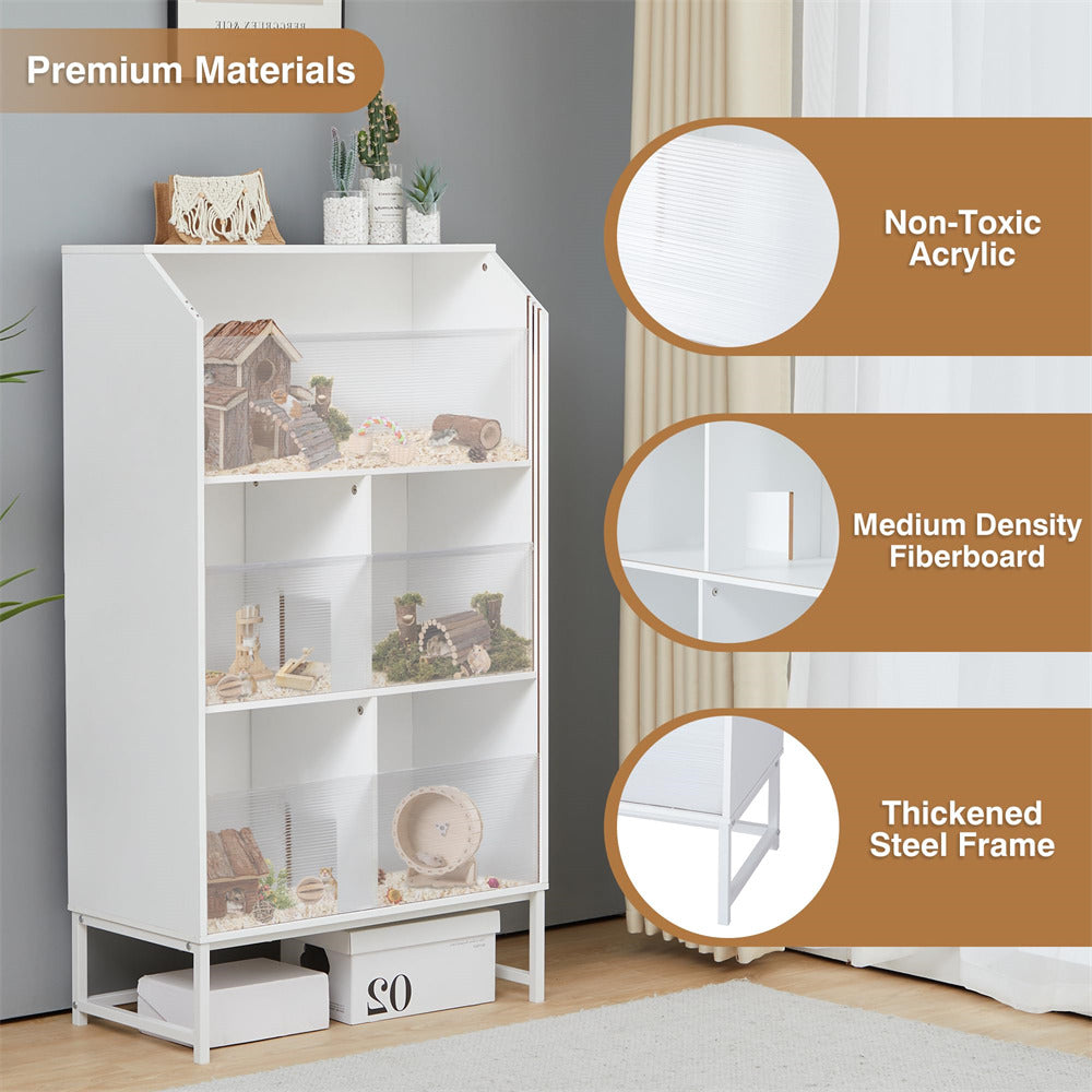 White Large Wooden Hamster Cage with 3-Tier Storage Cabinet and Openable Top