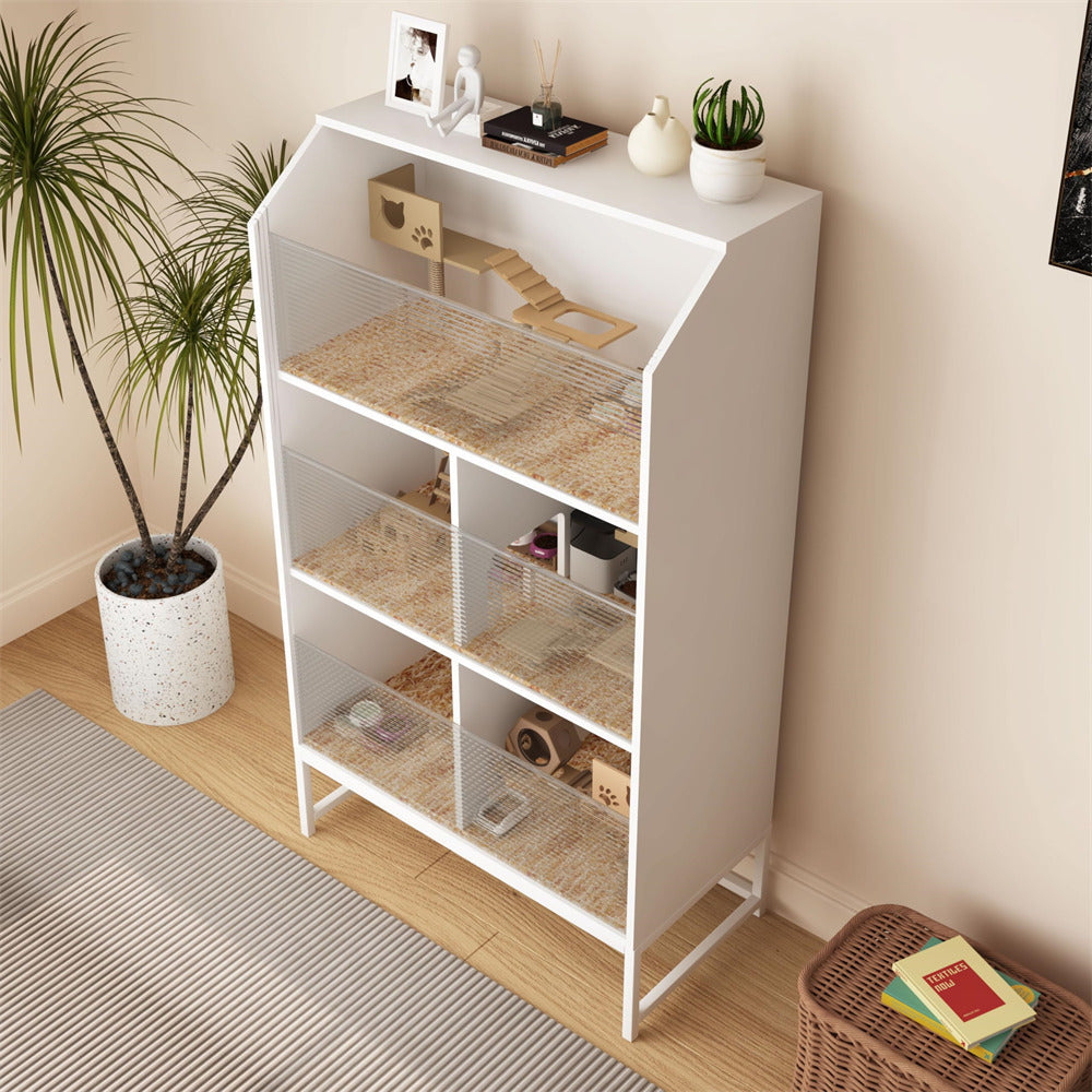 White Large Wooden Hamster Cage with 3-Tier Storage Cabinet and Openable Top